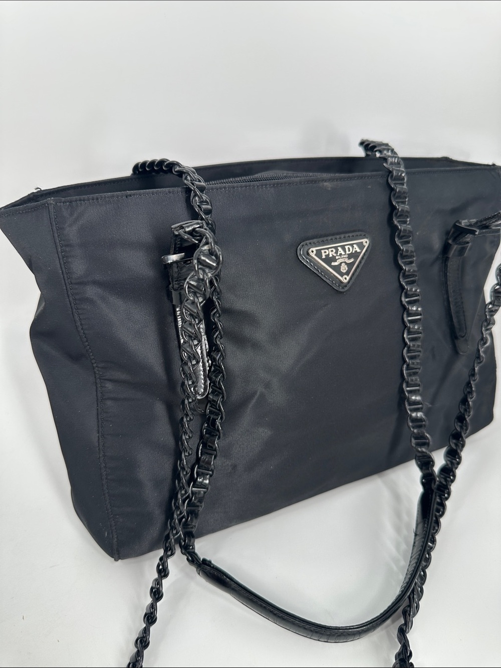 Prada Tessuto Nylon Tote Bag with chain link handles - Picture 3 of 8